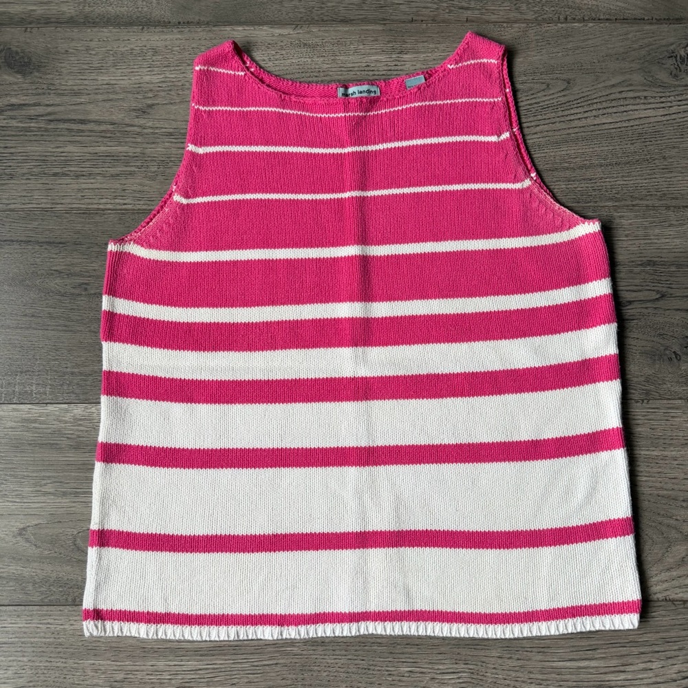 Marsh Landing Hot Pink‎ and White Striped Knit Tank Size Medium